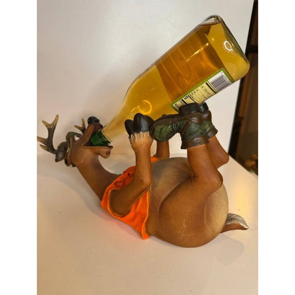 Funny Hunting Deer Wine Bottle Holder Hunter Deer Figurine Bar Decor Cabin Lodge
